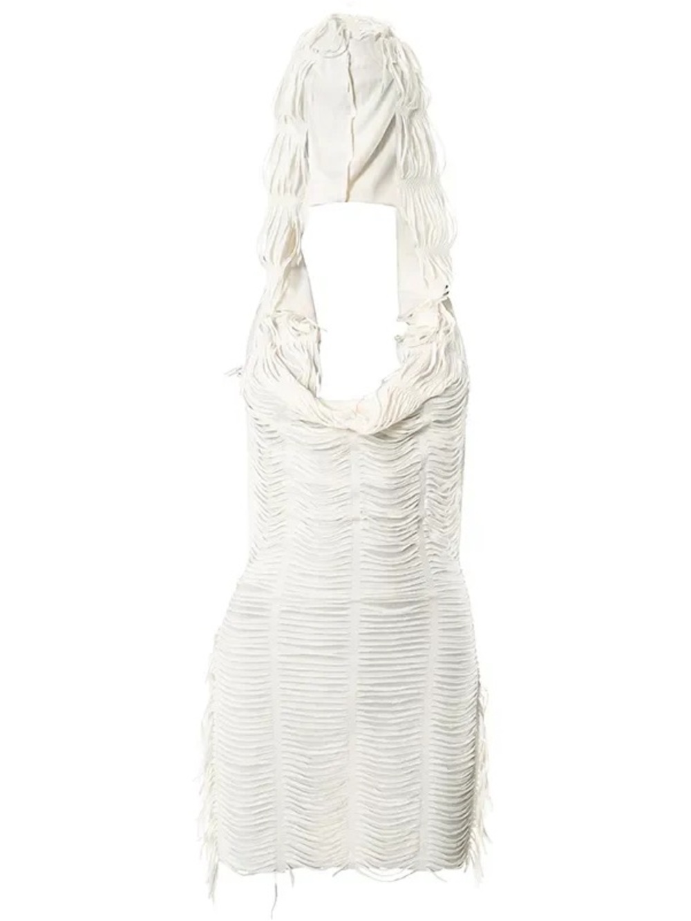 White Fringe Halter Dress with hood